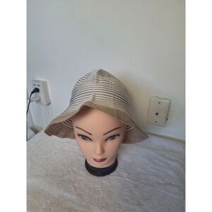 Grevi Firenze Striped Bucket Hat Made in Italy Tan White Cotton Blend Sun Hat